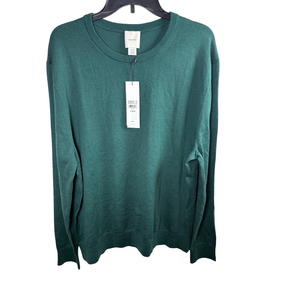 Calvin Klein Mens Extrafine Merino Wool Blend Sweater Sea Moss Green XL